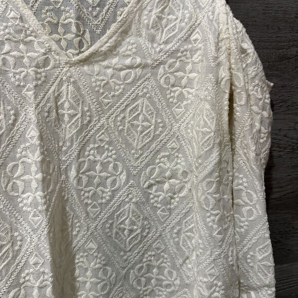 BCBGMaxazria Top Small Blouse Beige Cold Shoulder Boho Sheer Embroidered - Picture 5 of 8
